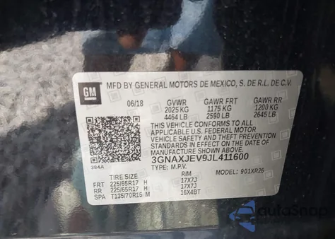 2018 Chevrolet Equinox Lt from USA, damaged, VIN 3GNAXJEV9JL411600